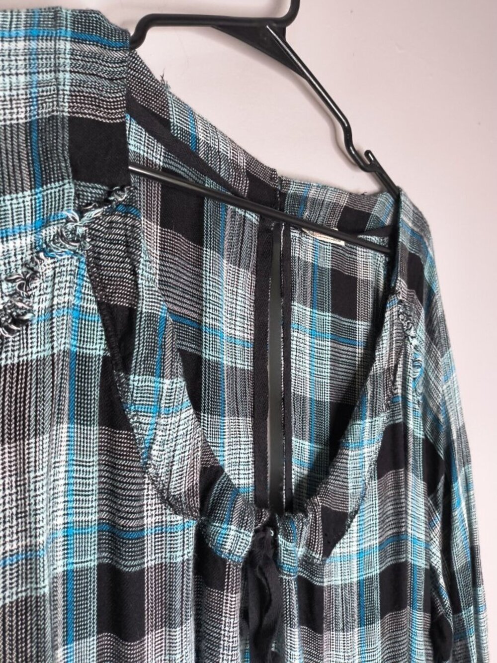Falling For Flannel Free People Greenish Blue Checkered Romper Size M Oversized - Picture 2 of 15